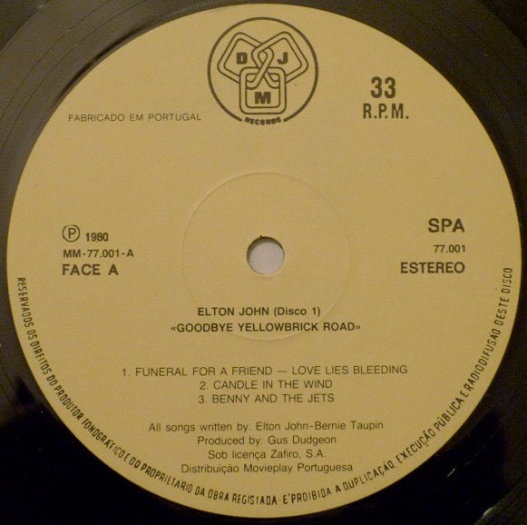 Image of Label Cover of 2xLP - VG/VG - ELTON JOHN, Goodbye Yellow Brick Road (DJM Records ; MM 77.001, Portugal 1980 Reissue, Triple Gatefold), ,  - 3246015S