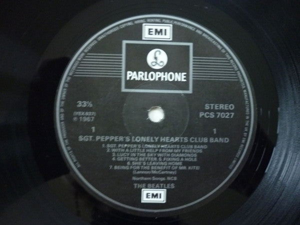 Image of Label Cover of LP - VG+/VG+ - THE BEATLES, Sgt. Pepper's Lonely Hearts Club Band (Parlophone Silver/Black, 2 Boxed EMI Logos; PCS 7027, UK 1984 Reissue, Gatefold, Insert, All Rights Rim), ,  - 2516132C