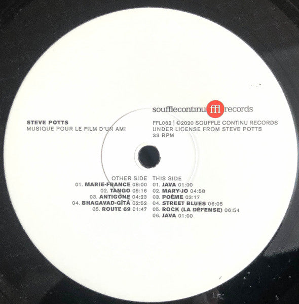 Image of Label Cover of LP - VG/VG+ - STEVE POTTS, Musique Pour Le Film D'Un Ami (SouffleContinu Records ; FFL062, France 2020 Reissue, Insert), Sleeve in strong VG, only has light wear on corners.,  - 3846318S