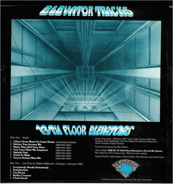 Image of Back Cover of LP - VG+/VG+ - 13TH FLOOR ELEVATORS, Elevator Tracks (Texas Archive Recordings ; TAR 7, US 1987, Pasteback Sleeve), ,  - 3626033E