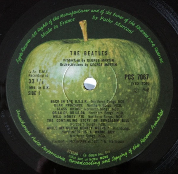 Image of Label Cover of 2xLP - VG/G+ - THE BEATLES, The Beatles (Apple Records; PCS 7067/8, UK 1974 Reissue, Embossed, Laminated Gatefold - Side Opening Unnumbered Sleeve, Poster & 4 Cards, Stereo, French, Pathe Marconi Contract Pressing), Light marks and hairlines to discs, Nothing major, Sleeve mostly clean & intact with some ring wear, With prints and a worn poster that has some tears and tape,  - 2616111C