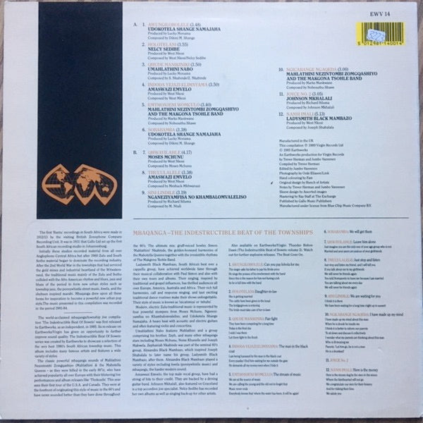 Image of Back Cover of LP - VG/VG+ - VARIOUS, The Indestructible Beat Of Soweto, Volume 1 (Earthworks  ; EWV 14, UK 1989), Disc looks unplayed. Top seam starting to burst.,  - 4216391C