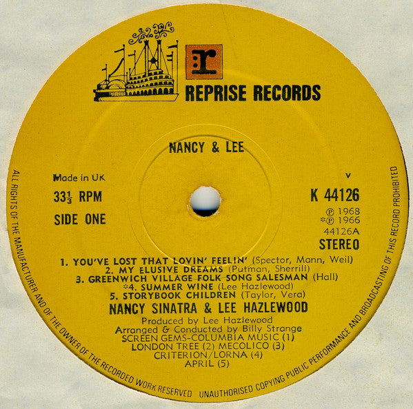 Image of Label Cover of 5124211E: LP - NANCY SINATRA AND LEE HAZLEWOOD, Nancy And Lee (Reprise Tan, No WB Logo; K 44126, UK 1971 Reissue, Stereo)   VG/G+