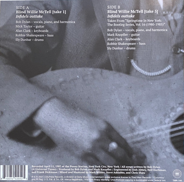 Image of Back Cover of 7" - VG+/VG+ - BOB DYLAN, Blind Willie McTell (Third Man Records; TMR-740, US 2021, Picture Sleeve), ,  - 3016289C