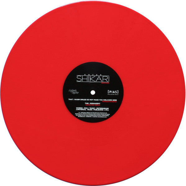 Image of Front Cover of 0246078S: 12" - ENTER SHIKARI, Warm Smiles Do Not Make You Welcome Here: The Remixes (Ambush Reality ; AMBR019V, UK 2012, Clear Plastic Stickered Sleeve, Red vinyl, Ltd to 500, Mosquito & Hamilton Remixes)   VG+/VG+