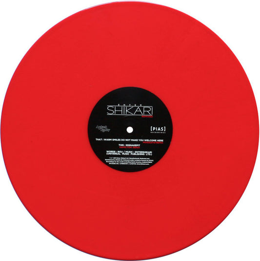 Image of Front Cover of 0246078S: 12" - ENTER SHIKARI, Warm Smiles Do Not Make You Welcome Here: The Remixes (Ambush Reality ; AMBR019V, UK 2012, Clear Plastic Stickered Sleeve, Red vinyl, Ltd to 500, Mosquito & Hamilton Remixes)   VG+/VG+