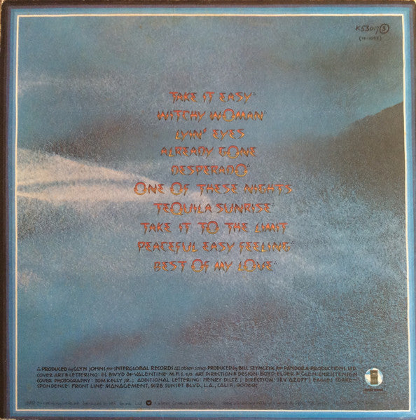 Image of Back Cover of LP - VG/VG - EAGLES, Their Greatest Hits (1971-1975) (Asylum Records Custom Label; K 53017, UK 1970s Reissue, Embossed Sleeve), ,  - 2426033E