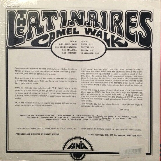 Image of Back Cover of 1124520E: LP - THE LATINAIRES, Camel Walk (Fania Records ; LP 349, US Reissue)   VG+/VG+