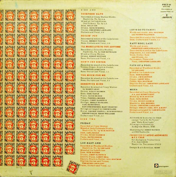 Image of Back Cover of LP - VG+/VG+ - J.J. CALE, 5 (Mercury ; PRICE 44, UK 1983 Reissue), ,  - 3726359E