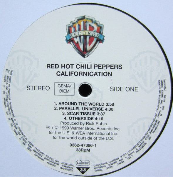 Image of Label Cover of 5144217S: 2xLP - RED HOT CHILI PEPPERS, Californication (Warner Bros. Records ; 9362-47386-1, Europe 2012 Reissue, Insert, One Pressing Ring)   VG+/VG+