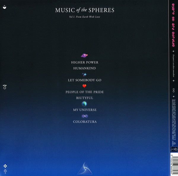 Image of Back Cover of 5144221S: LP - COLDPLAY, Music of the Spheres (Parlophone; 0190296666964, UK 2021, Die Cut Sleeve, Inner, Insert, Booklet, Recycled Vinyl) Corner Bumps  VG/VG+