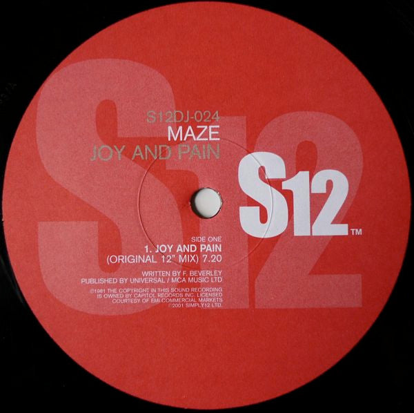 Image of Back Cover of 12" - VG/VG - MAZE FEATURING FRANKIE BEVERLY, Joy And Pain / Twilight (S12 ; S12DJ-024, UK 2001, Embossed Die Cut Sleeve), Hairlines, Still In Opened Shrinkwrap, light wear to opened edge,  - 3346169S