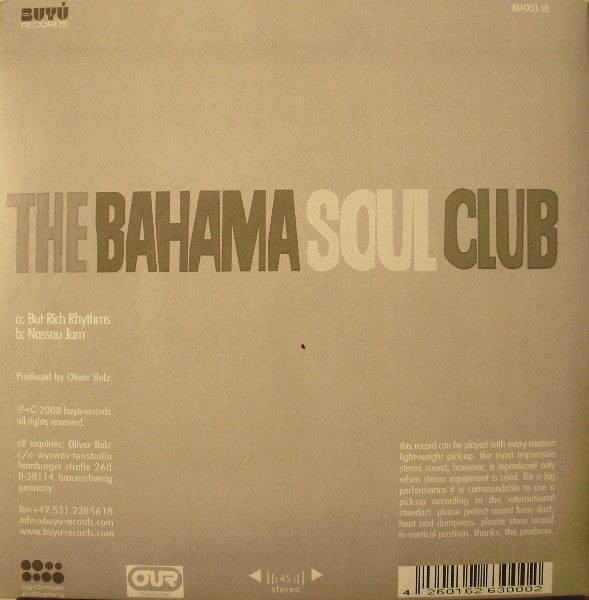 Image of Back Cover of 7" - VG/G+ - THE BAHAMA SOUL CLUB, But Rich Rhythms / Nassau Jam (Buy  Records ; BU-001.VL, Germany 2008, Company Sleeve), ,  - 2516388C