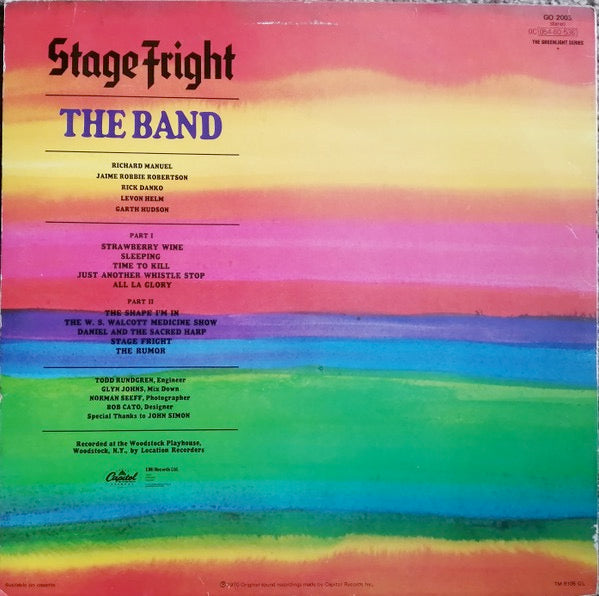 Image of Back Cover of LP - VG+/VG+ - THE BAND, Stage Fright (Capitol Records ; GO 2003, Europe 1980s Reissue, Company Inner), ,  - 0426285E
