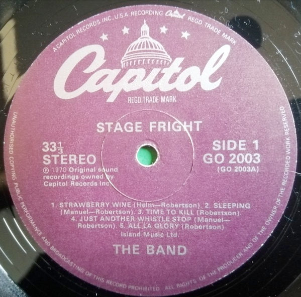 Image of Label Cover of LP - VG+/VG+ - THE BAND, Stage Fright (Capitol Records ; GO 2003, Europe 1980s Reissue, Company Inner), ,  - 0426285E