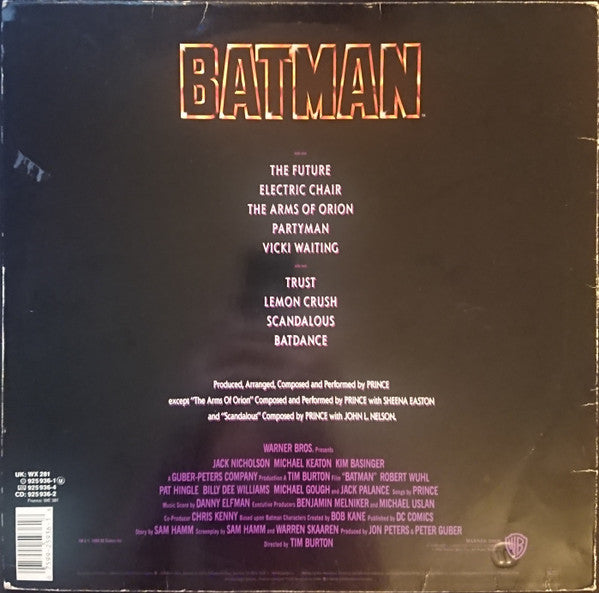 Image of Back Cover of LP - VG/VG - PRINCE, Batman  (Motion Picture Soundtrack) (Warner Bros. Records  ; WX 281, UK 1989, Inner), Strong VG.,  - 0716276C