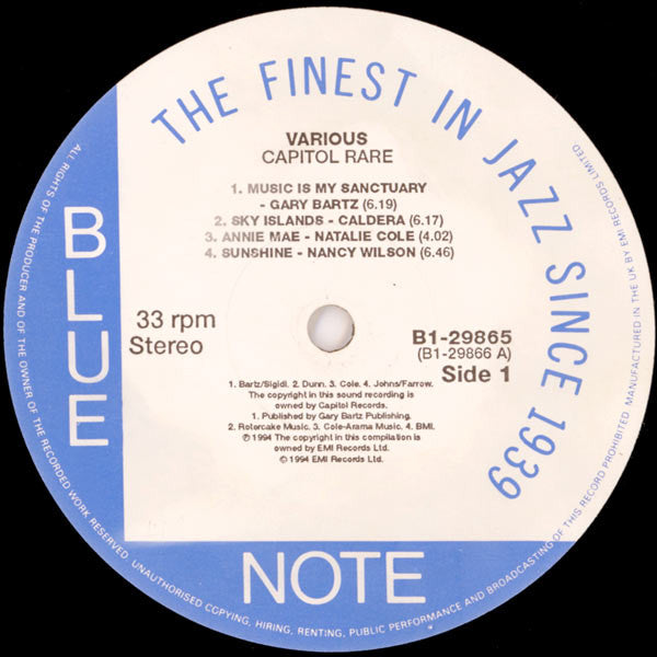 Image of Label Cover of 2xLP - VG/VG - VARIOUS, Capitol Rare (Blue Note; B1 29865, UK 1994, Picture Sleeve), ,  - 3226094E