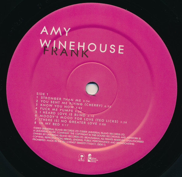 Image of Label Cover of LP - VG/VG+ - AMY WINEHOUSE, Frank (Island Records ; 00602517762411, Europe 2008 Reissue, Gatefold, Limited Edition 180 Gram), Light corner and ring wear.  Couple of light marks on disc. ,  - 1426371E
