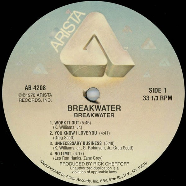 Image of Label Cover of LP - VG+/VG+ - BREAKWATER, Breakwater (Arista ; AB 4208, US 2000s Reissue), Nice clean copy!,  - 2616024C