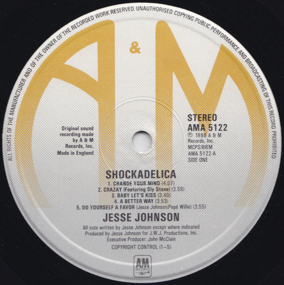 Image of Label Cover of LP - EX/EX - JESSE JOHNSON, Shockadelica (A&M Records ; AMA 5122, UK 1986, Stickered Picture Sleeve, Inner), ,  - 3646157S