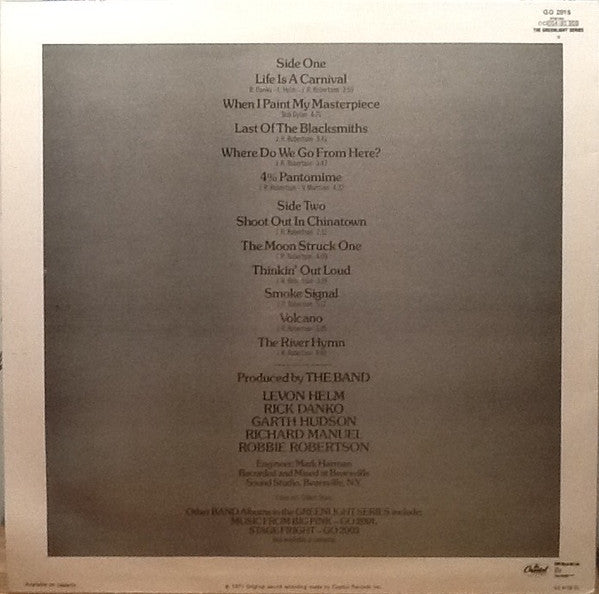 Image of Back Cover of LP - VG+/VG - THE BAND, Cahoots (Capitol Records ; GO 2015, UK 1980s Reissue), ,  - 1726499E