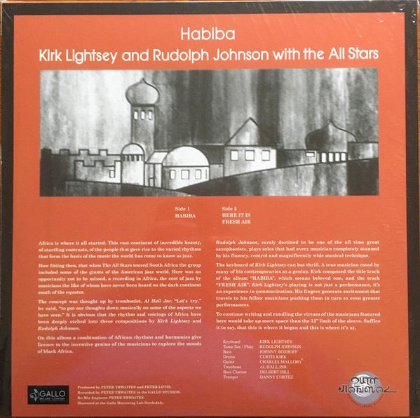 Image of Back Cover of LP - VG+/VG - KIRK LIGHTSEY AND RUDOLPH JOHNSON WITH THE ALL STARS , Habiba (Outernational Sounds  ; OTR.013, UK 2020 Reissue, Company Inner), Light marks only,  - 3916237C