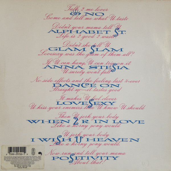Image of Back Cover of LP - VG+/VG - PRINCE, Lovesexy (Paisley Park ; WX 164, Europe 1988, Inner, Teldec Pressing, With Prince Label Credits), Strong VG - a few scuffs & hairlines,  - 2746214S