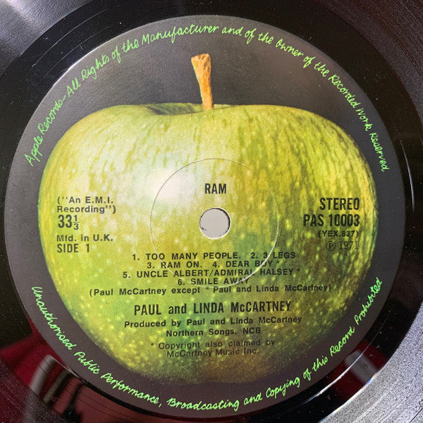 Image of Label Cover of LP - VG/VG - PAUL AND LINDA MCCARTNEY, Ram (Apple; PAS 10003, UK 1971, Fully Laminated Gatefold, Company Inner, Label Credits Northern Songs), Strong VG Throughout, Just a few light hairlines, Minor crease to rear sleeve laminate. ,  - 4016105C