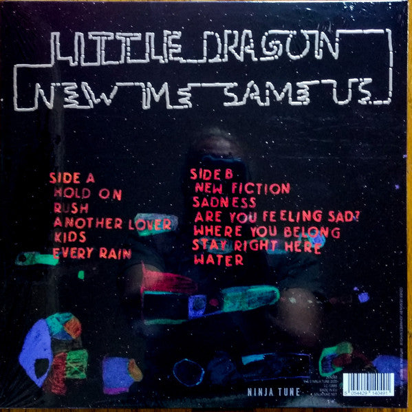 Image of Back Cover of LP - VG+/G+ - LITTLE DRAGON, New Me, Same Us (Ninja Tune ; ZEN263, Europe 2020, Embossed Gatefold Sleeve, Insert), Light streaky marks to disc. Sleeve  still in stickered shrink!,  - 3116246C