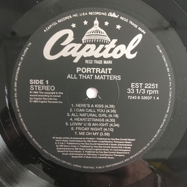 Image of Label Cover of LP - VG+/VG - PORTRAIT, All That Matters (Capitol Records  ; 7243 8 32637 1 4, UK 1995, Picture Sleeve, Inner), ,  - 3616374C