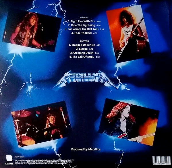 Image of Back Cover of LP - NEW/NEW - METALLICA, Ride The Lightning (Blackened ; 00602547885241, UK 2016 Reissue, Insert), , Second studio album by the American heavy metal band, originally released in 1984. Although rooted in the thrash metal genre, the album showcased the band's musical growth and lyrical sophistication. Instead of relying heavily on fast tempos as on its debut 'Kill 'Em All', Metallica broadened its approach by employing acoustic guitars, extended instrumentals, and more complex harmonie