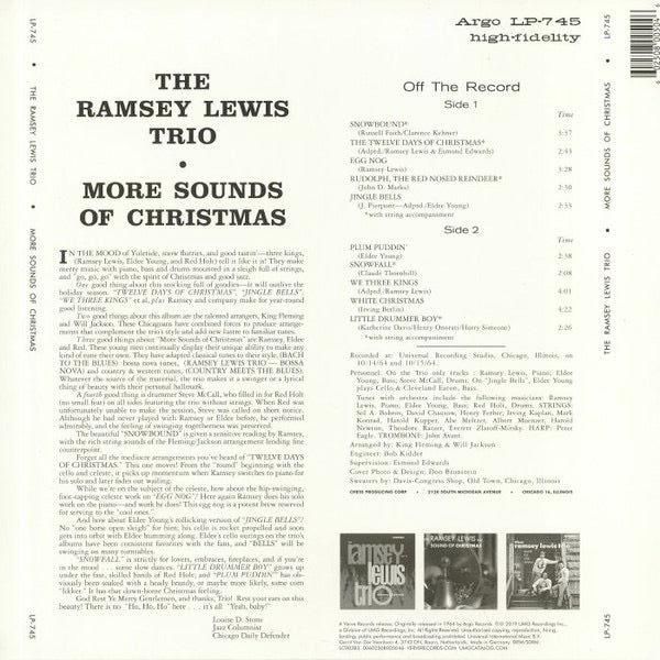 Image of Back Cover of 4753215S: LP - THE RAMSEY LEWIS TRIO, More Sounds Of Christmas (Verve Records ; 00602508005046, Europe 2019 Reissue)   NEW/NEW