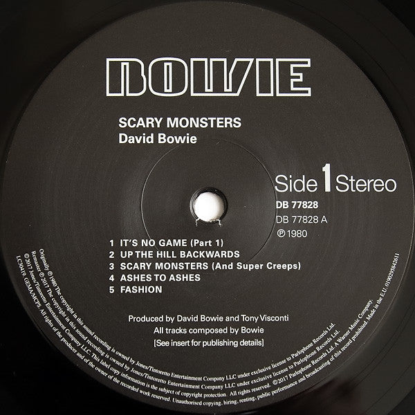 Image of Label Cover of 4714572C: LP - DAVID BOWIE, Scary Monsters (Parlophone ; DB 77828, UK, Europe & US 2018 Reissue, Insert)   NEW/NEW