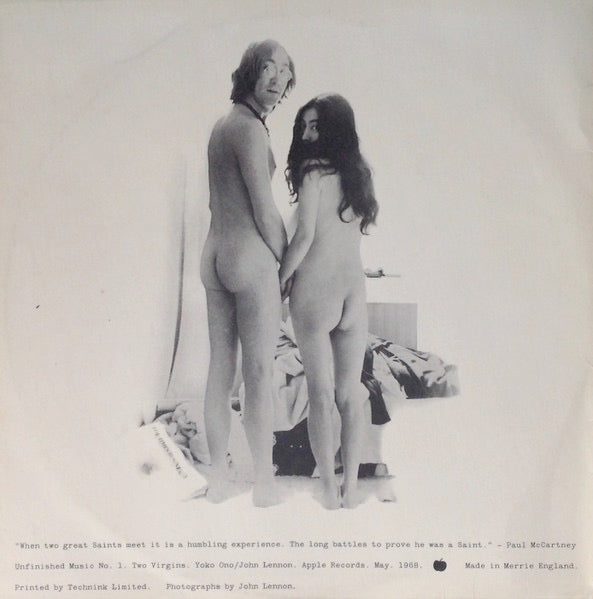 Image of Back Cover of 5124402E: LP - JOHN LENNON AND YOKO ONO, Unfinished Music No. 1. Two Virgins (Apple Records ; SAPCOR 2, UK 1968, Laminated Sleeve, Black Inner Sleeve, Stereo) Strong VG - Surface Mark Which Does Not Sound, Inner Slightly Torn  VG/VG