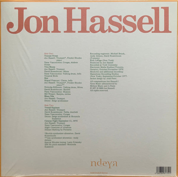 Image of Back Cover of 5025364E: LP - JON HASSELL, Vernal Equinox (Ndeya ; NDEYA2LP, Europe 2020 Reissue, Inner)   EX/EX