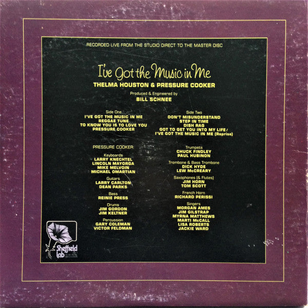 Image of Back Cover of 3314328C: LP - THELMA HOUSTON & PRESSURE COOKER, I've Got The Music In Me (Sheffield Lab ; LAB-2, US 1975, Gatefold, Inner, No "Made In" text at bottom of label) Split in inner  VG/VG