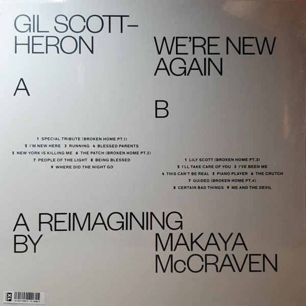Image of Back Cover of 4645217S: LP - GIL SCOTT-HERON, MAKAYA MCCRAVEN, We're New Again (A Reimagining By Makaya McCraven) (XL Recordings ; XL1006LP, Europe 2020, Textured Sleeve, Inner) Light corner wear.  VG+/VG+