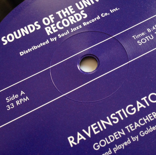 Image of Front Cover of 1524080E: 12" - GOLDEN TEACHER, Raveinstigator / Divine (Sounds Of The Universe ; SOTU 13, UK 2016 Reissue, Plain Sleeve, Repressed edition of 300 copies in plain white cover.)   /EX