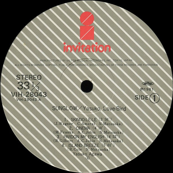 Image of Label Cover of LP - VG+/VG - YASUKO LOVE-BIRD, Sunglow (Invitation  ; VIH-28043, Japan 1981, Insert, With Obi), A few light hairlines.,  - 4026021E