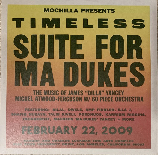 Image of Front Cover of 2xLP - EX/EX - MIGUEL ATWOOD-FERGUSON, Mochilla Presents Timeless: Suite For Ma Dukes - The Music Of James "J Dilla" Yancey (Mochilla ; MOLP-008, US 2021 Reissue, Gatefold, 2 Inners, Ltd to 4000), Opened Instore, Still In Stickered Shrinkwrap,  - 3346229S