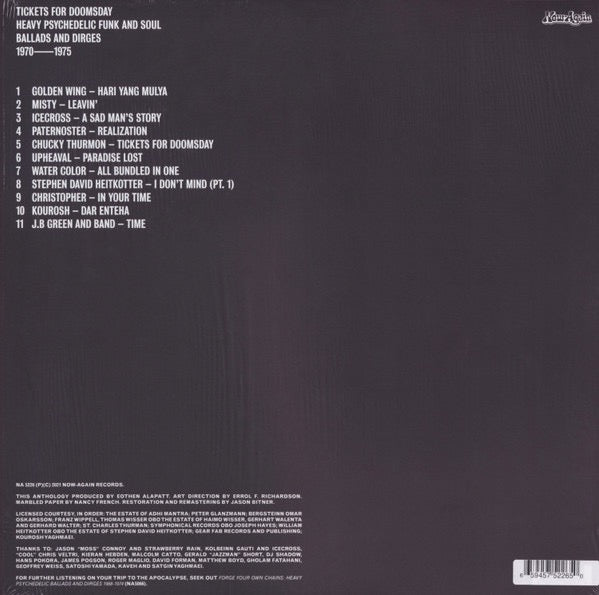 Image of Back Cover of 0835186E: LP - VARIOUS ARTISTS, Tickets For Doomsday Heavy Psychedelic Funk and Soul 1970-1975 (Now Again; NA 5226, US 2021)   NEW/NEW