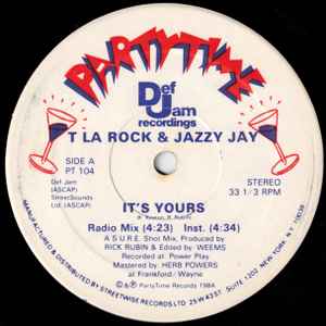 Image of Back Cover of 12" - VG/VG+ - T LA ROCK & JAZZY JAY, It's Yours (Partytime; PT 104, US 1984, Die Cut Company Sleeve), Lightest of marks. Light creasing on sleeve.,  - 3646165S