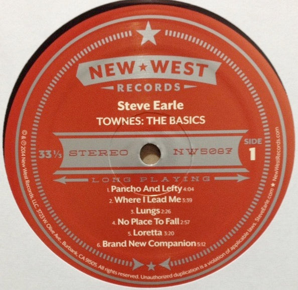 Image of Label Cover of LP - EX/VG+ - STEVE EARLE, Townes: The Basics (New West Records ; NW5087, US 2014, Limited Edition), ,  - 3146169S
