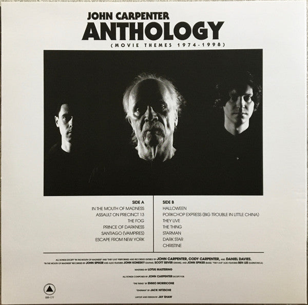 Image of Back Cover of 4624136E: LP - JOHN CARPENTER, Anthology (Movie Themes 1974-1998) (Sacred Bones Records ; SBR-177, USA & Europe 2017, Die Cut Sleeve, Inner) Still In Shrinkwrap With Hype Sticker  EX/EX