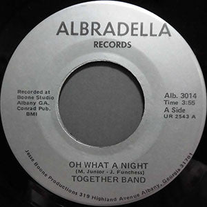 Image of Front Cover of 3254084S: 7" - TOGETHER, Oh What A Night / Sign Seal And Delivered (Albradella Records ; Alb. 3014, US 1981, Plain Sleeve)   /VG