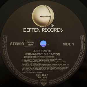 Image of Label Cover of 1744156S: LP - AEROSMITH, Permanent Vacation (Geffen Records ; WX 126, Europe 1987, Inner, DMM Serling Runout.)   VG+/VG+