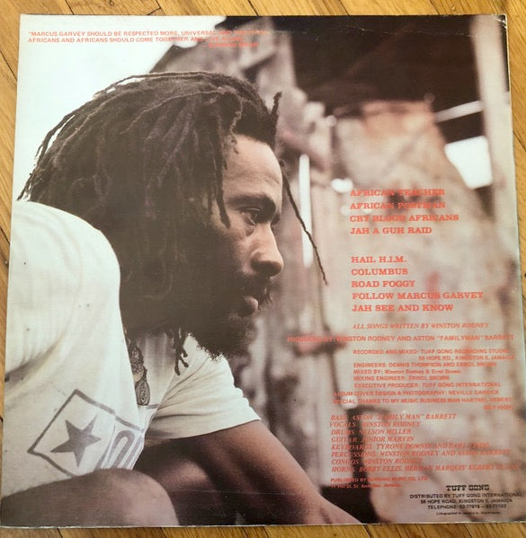 Image of Back Cover of LP - VG+/VG - BURNING SPEAR, Hail H.I.M. (Burning Spear; , Jamaica 1980), Light marks, plays nice and clean. Tiny WOC on top right corner.,  - 3616357C