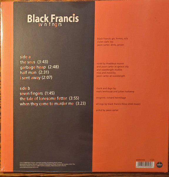 Image of Back Cover of 3245197S: 12" - BLACK FRANCIS, Sv n F ng rs (Demon Records ; DEMREC910, Europe 2021 Reissue, Inner, 140g White & Orange Split Vinyl) Opened Instore, Still In Stickered Shrinkwrap  EX/EX