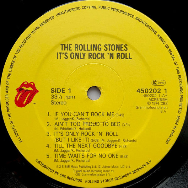 Image of Label of 3524381E: LP - THE ROLLING STONES, It's Only Rock'n'Roll (Rolling Stones; 450202, UK 1980s Reissue, Insert, Barcode)   VG+/VG