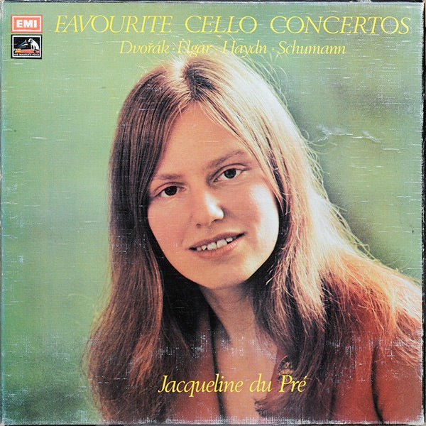 Image of Front Cover of 0125077E: 3xLP - JACQUELINE DU PRE, Favourite Cello Concertos: Dvorak, Elgar, Haydn, Schumann (HMV Red, Black & White Square Nipper Box; SLS 895, UK 1980, Box Set, Booklet) Strong VG  VG/VG